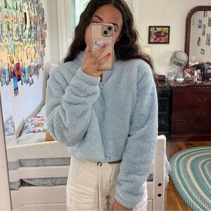 Forever 21 Light Blue Faux Fur Shearling Sherpa Quarter Zip Pullover Sweater